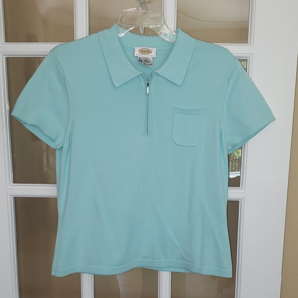 Talbots Light Teal/Aqua Zip Polo Lightweight Sweater Top Size: LP